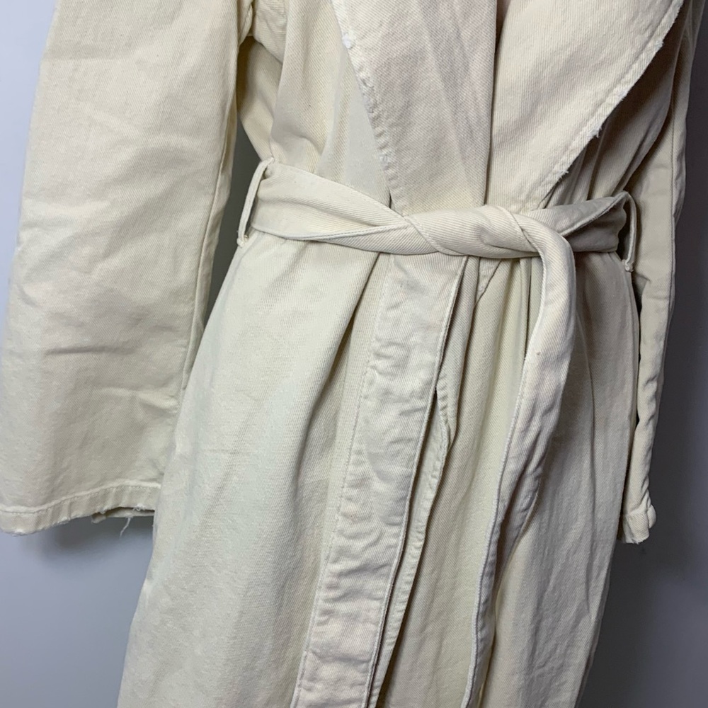 ZARA Cotton Long Trench Coat Belted Cream White size L 8197 734 - Picture 6 of 15